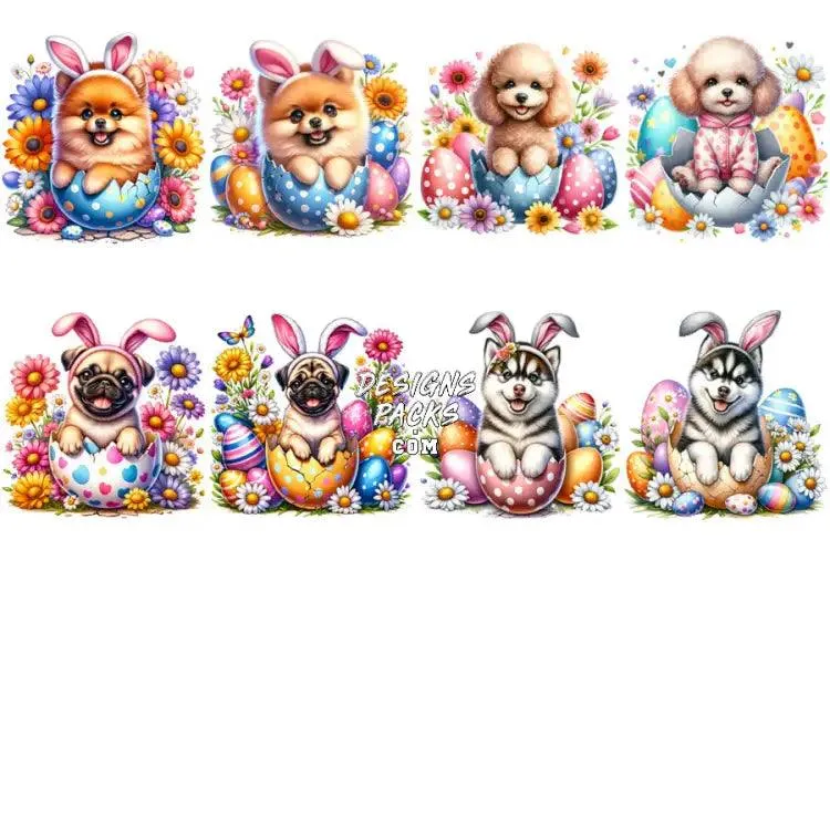 20 Dogs Animals Easter Egg Designs Bundle PNG