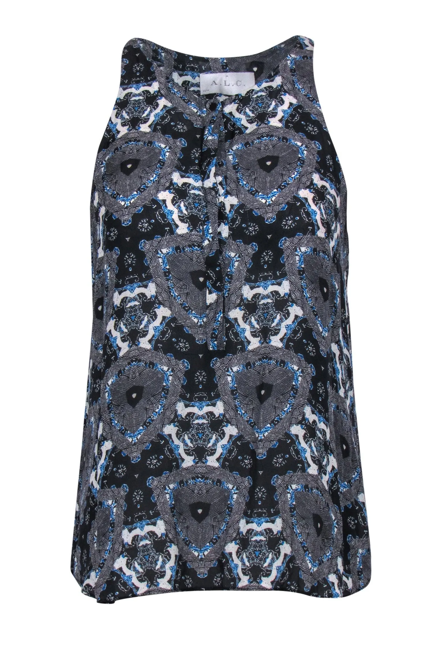 A.L.C. - Black & Blue Kaleidoscope Printed Button-Front Tank Sz M