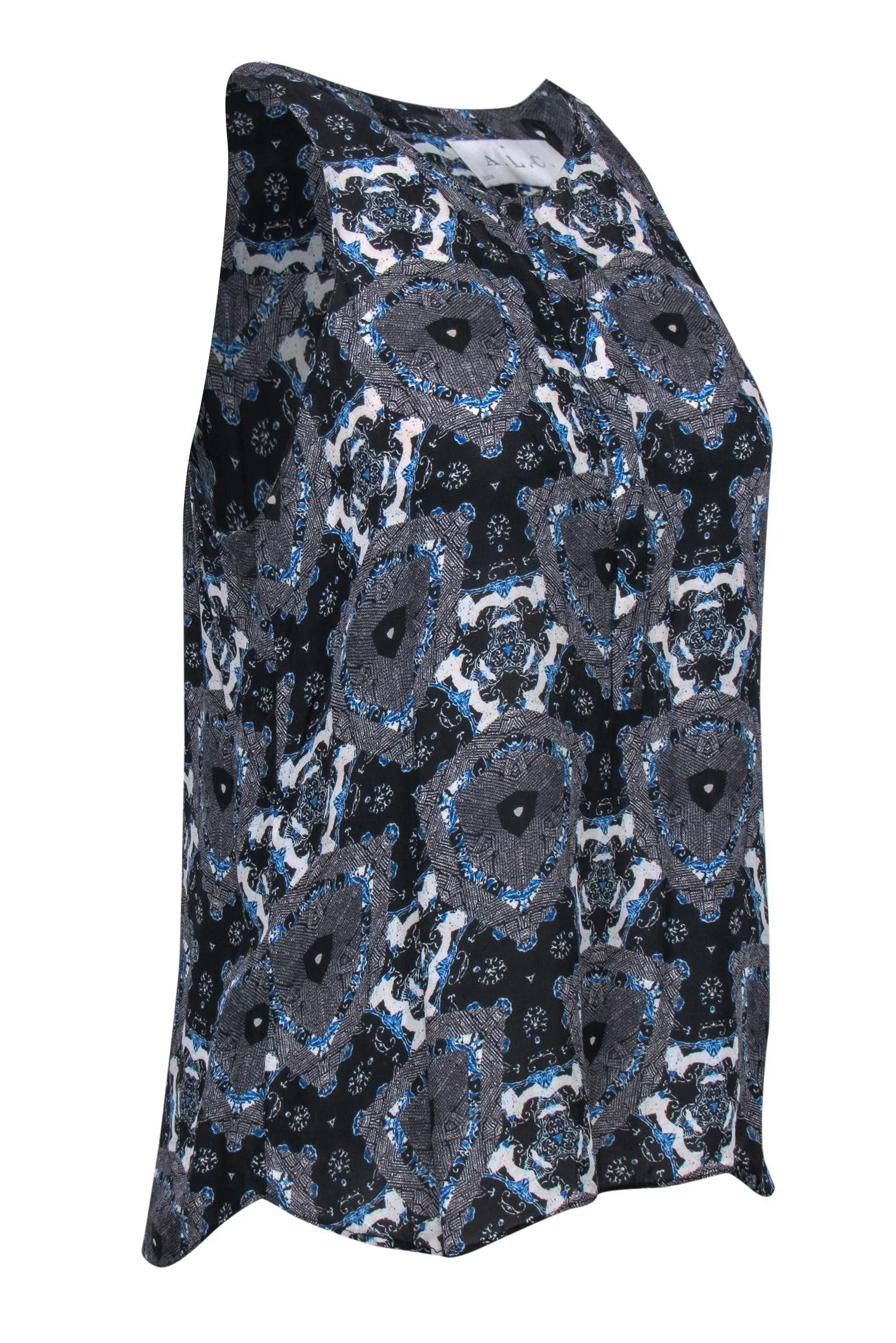 A.L.C. - Black & Blue Kaleidoscope Printed Button-Front Tank Sz M