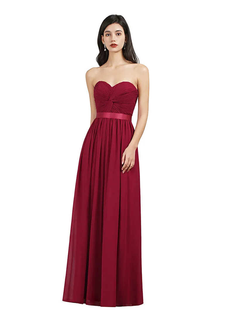 Biztunnel Long A-line Strapless Chiffon Bridesmaid Dress with Draped