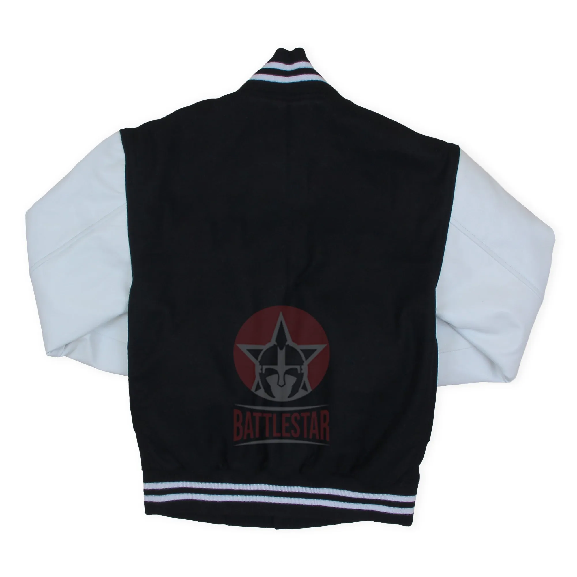 Black Wool White Leather Sleeves Varsity Baseball Jacket