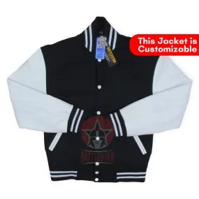 Black Wool White Leather Sleeves Varsity Baseball Jacket