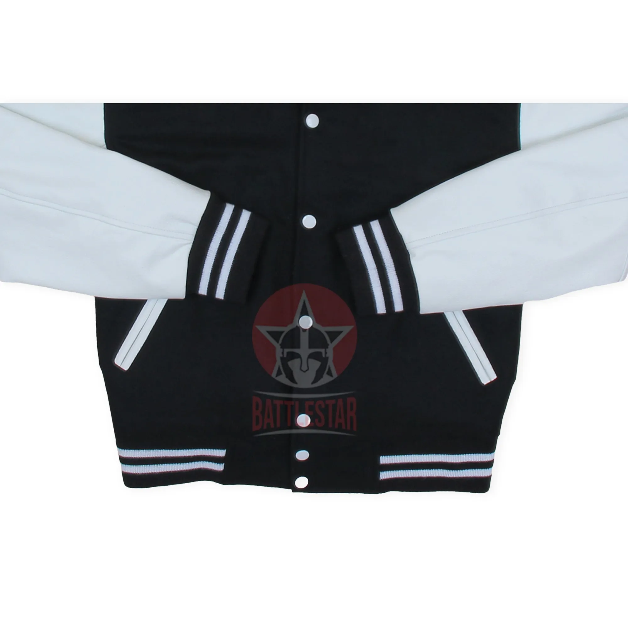 Black Wool White Leather Sleeves Varsity Baseball Jacket