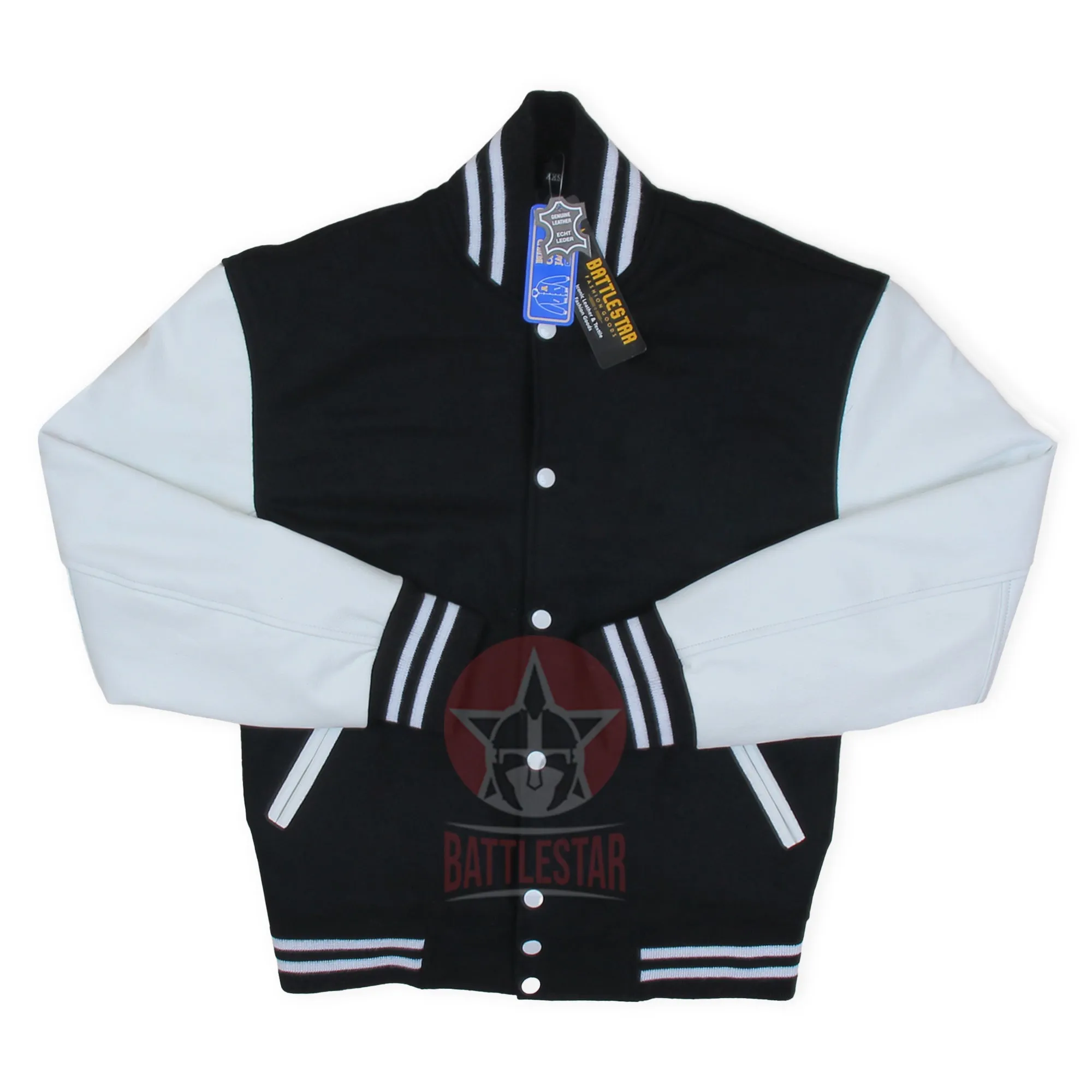 Black Wool White Leather Sleeves Varsity Baseball Jacket