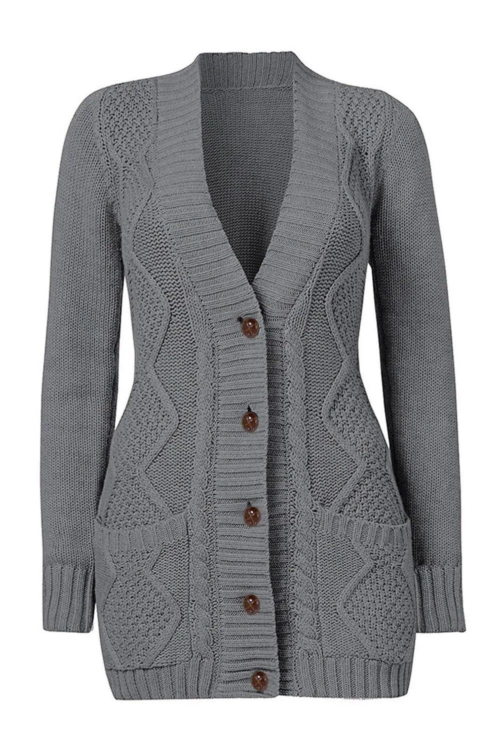 Blue Front Pocket and Buttons Closure Cardigan