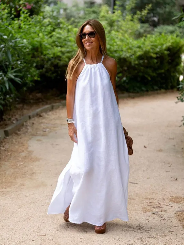 Bohemian Cotton Linen Halter Dress for Effortless Style