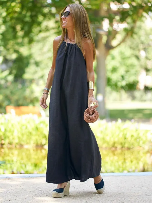 Bohemian Cotton Linen Halter Dress for Effortless Style