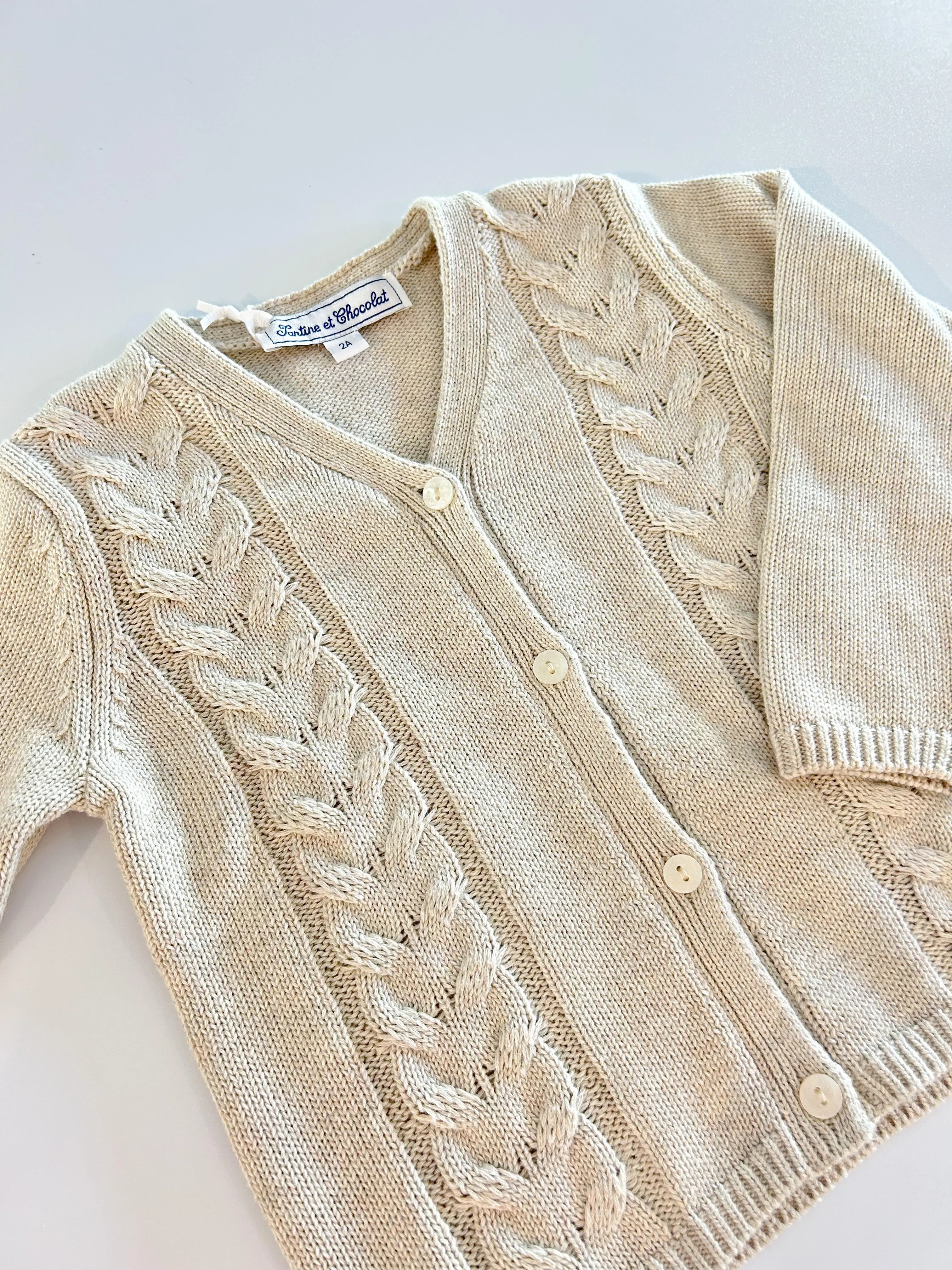 Cardigan - Taupe Cotton Cable Knit