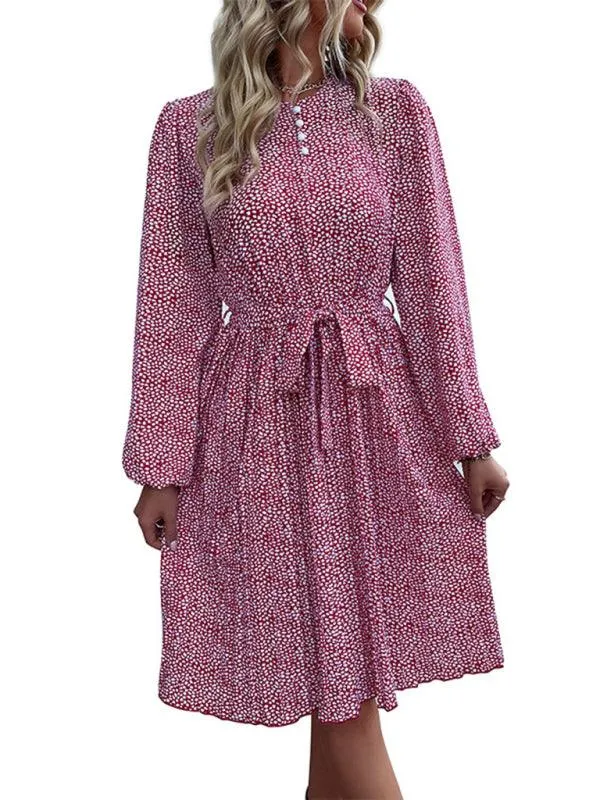 Chic Polka Dot Long Sleeve Dress for Women - Effortless Elegance