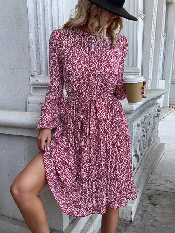 Chic Polka Dot Long Sleeve Dress for Women - Effortless Elegance