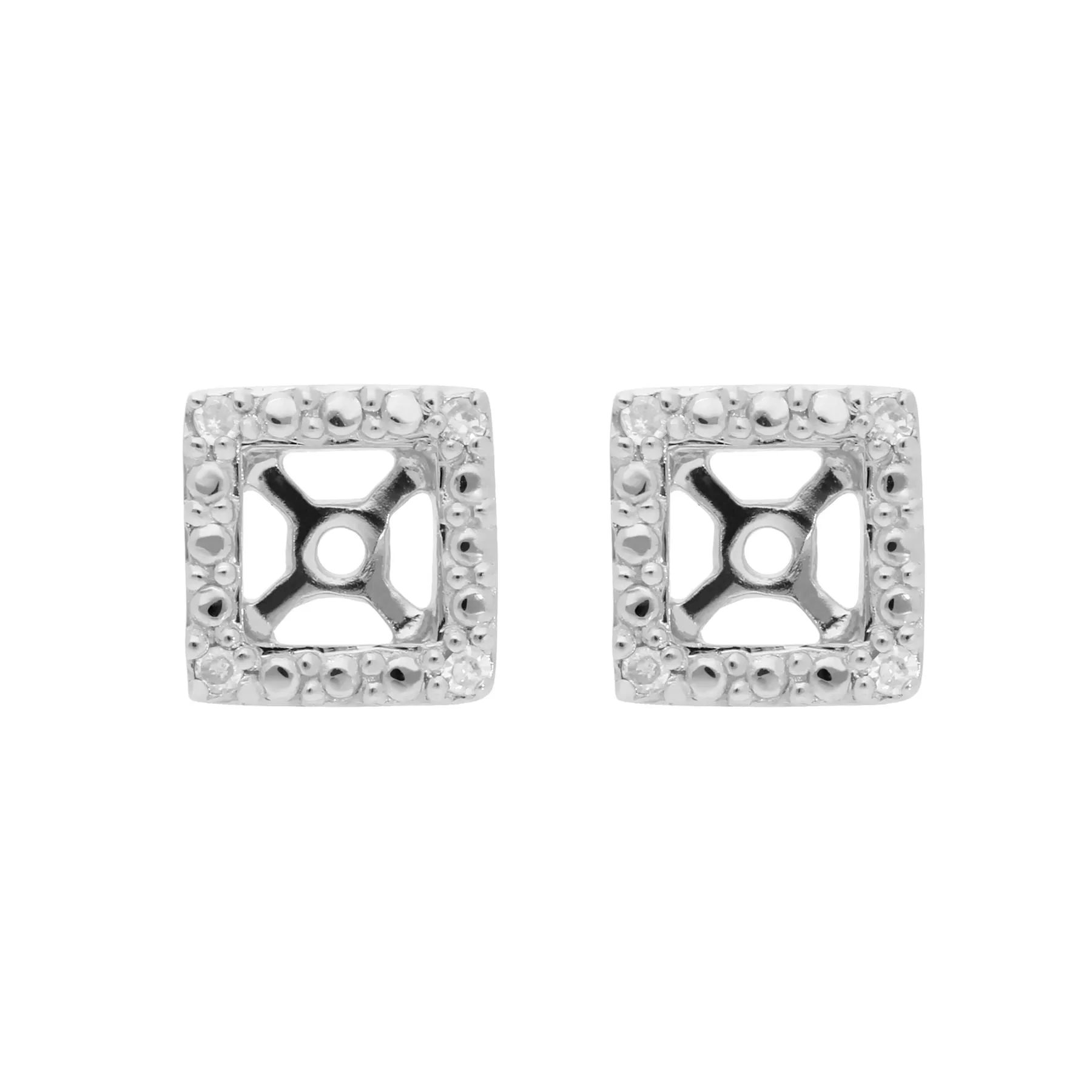 Classique «Ear-Jacket» Or Blanc 375 carré avec Diamant