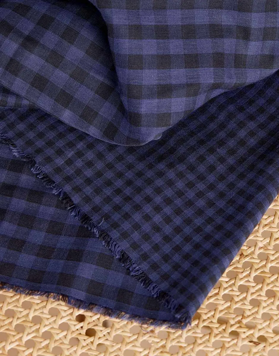 Cobalt Blue Double Sided Gingham Cotton Double Gauze Fabric, Atelier Brunette