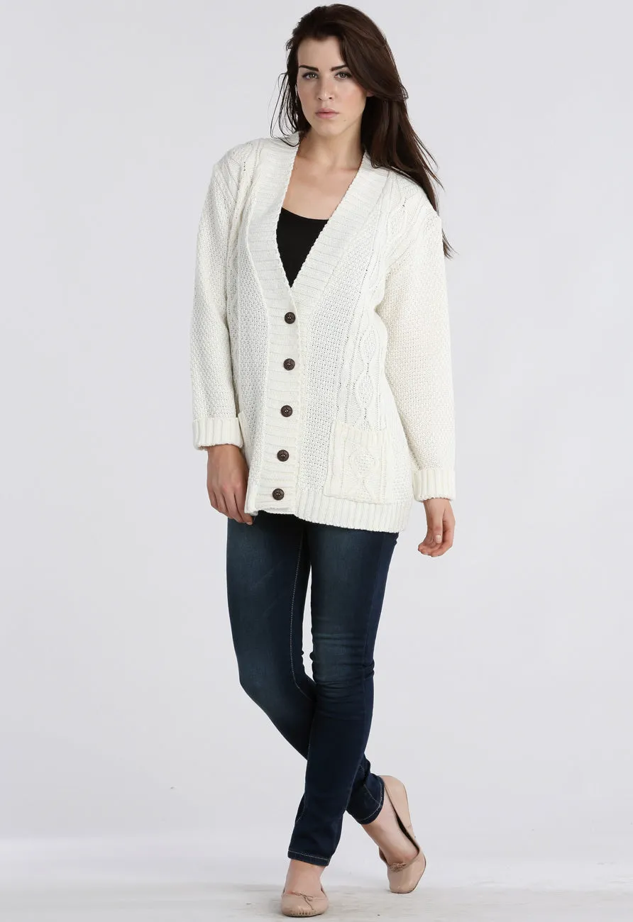 Cream Chunky Cable Knit Pocket Cardigan