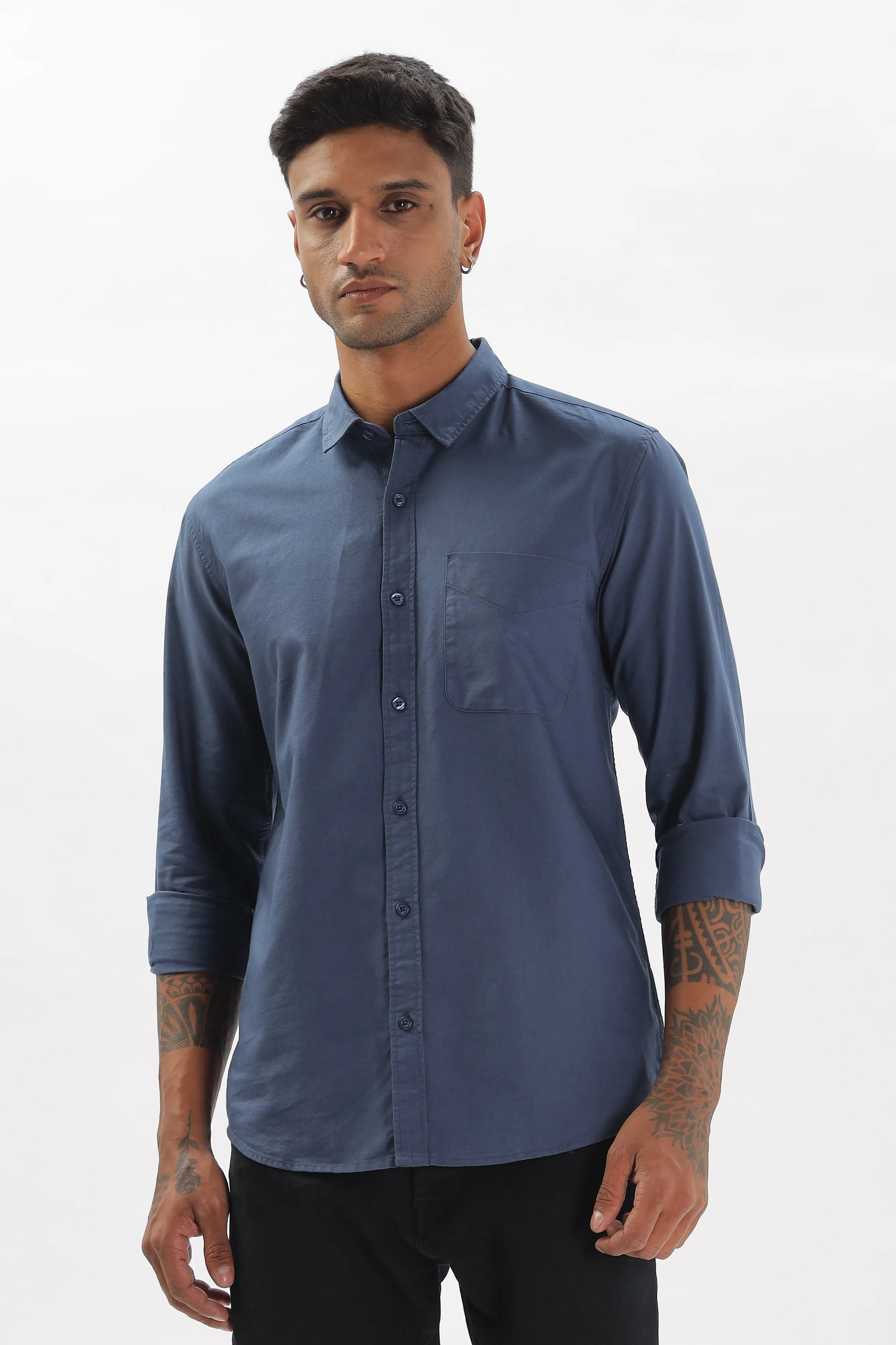 Dark Teal Regular Fit Plain Full Sleeve Shirt