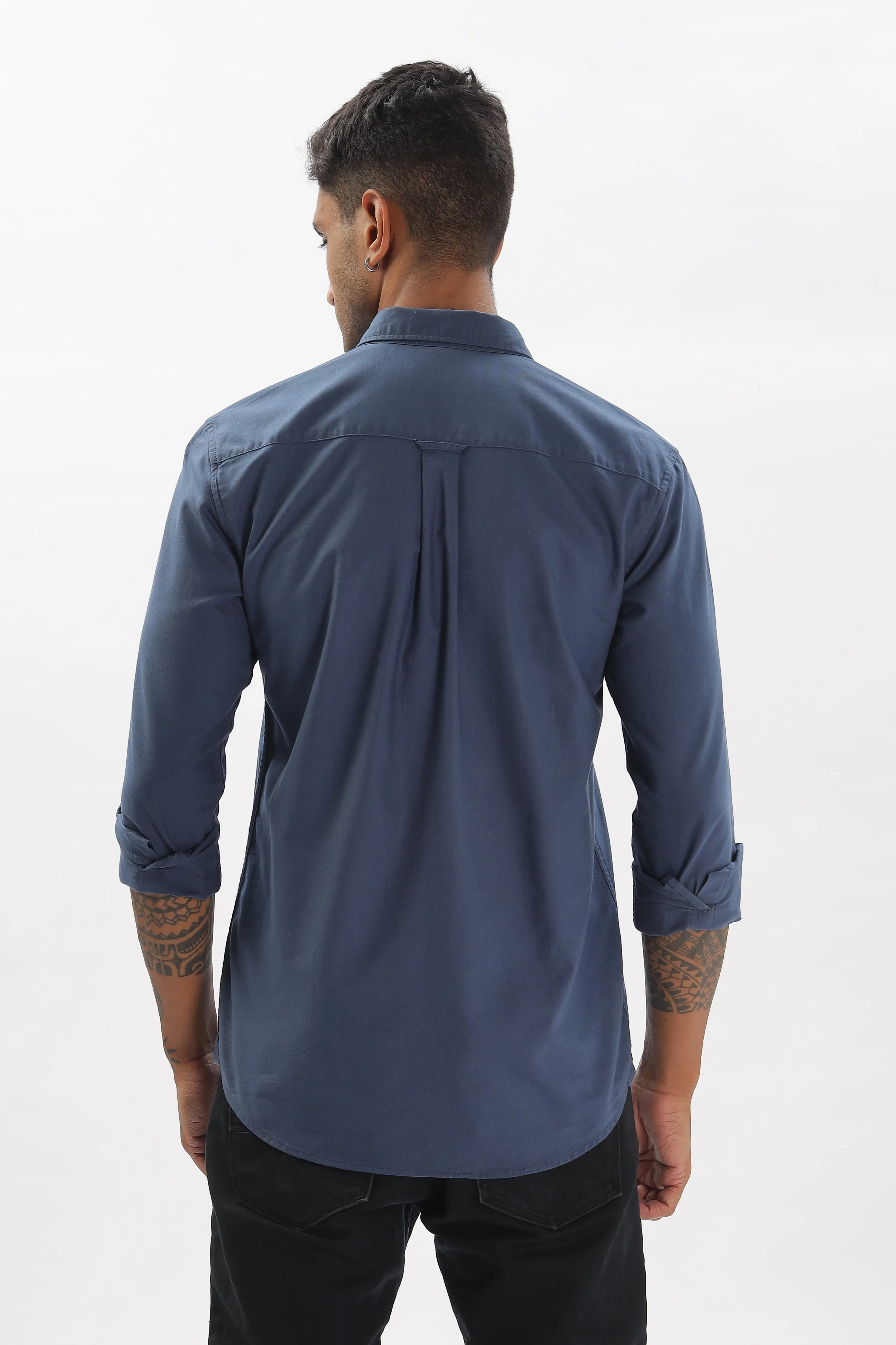 Dark Teal Regular Fit Plain Full Sleeve Shirt