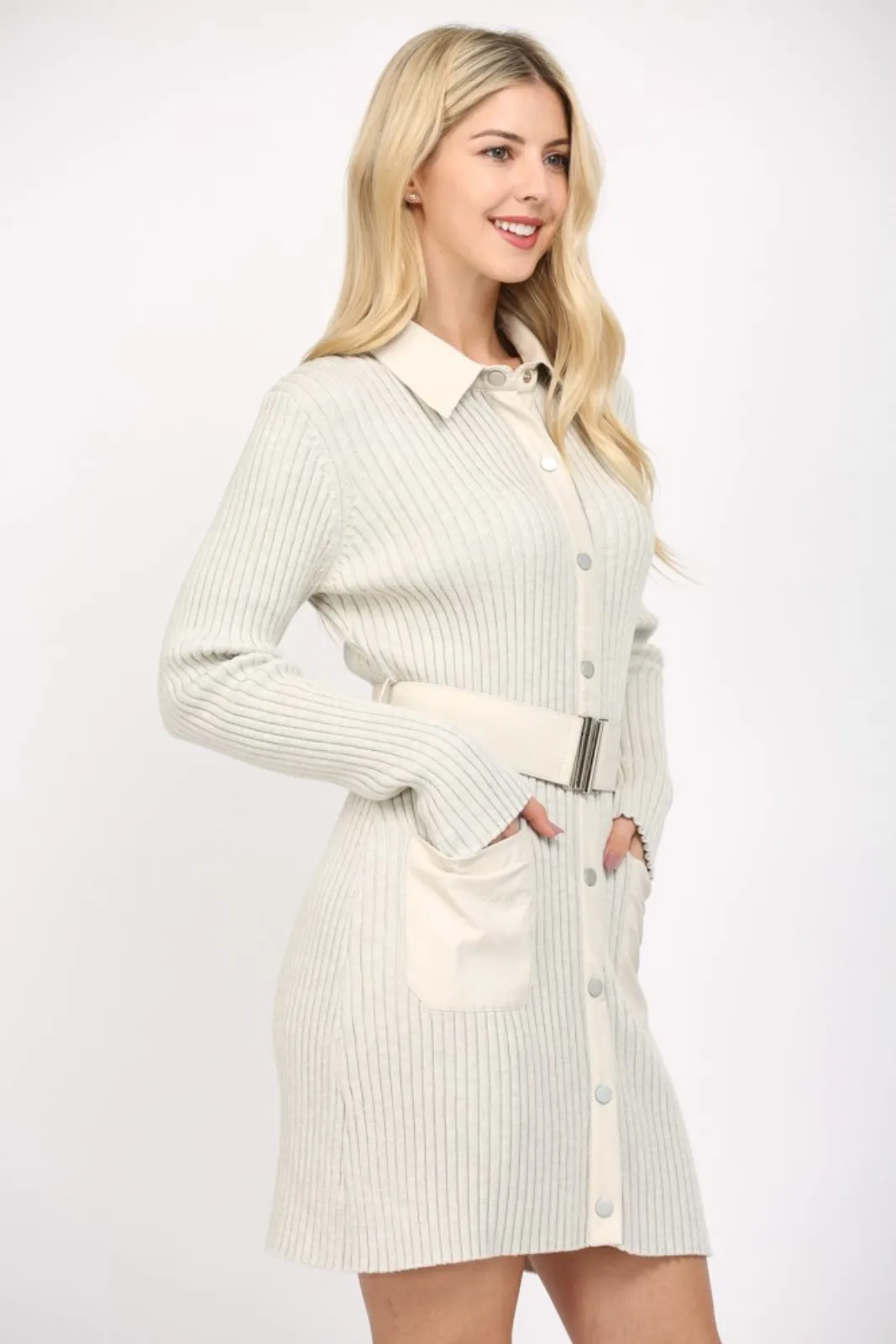 Dawn Belted Rib Knit Sweater Dress