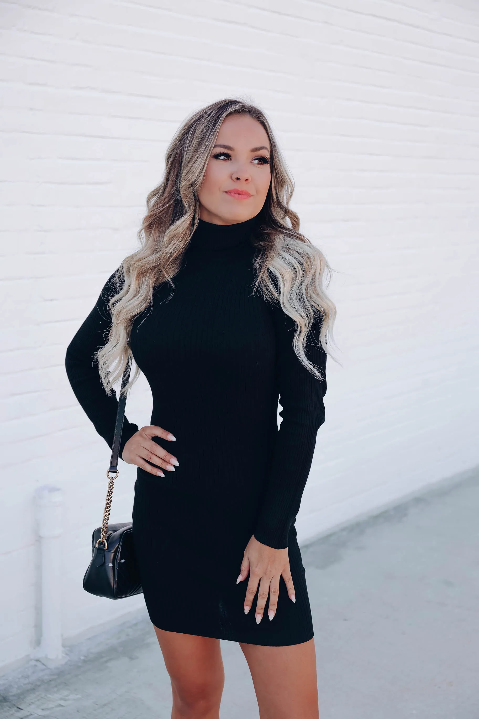 Effortless Style Turtleneck Sweater Dress - Black