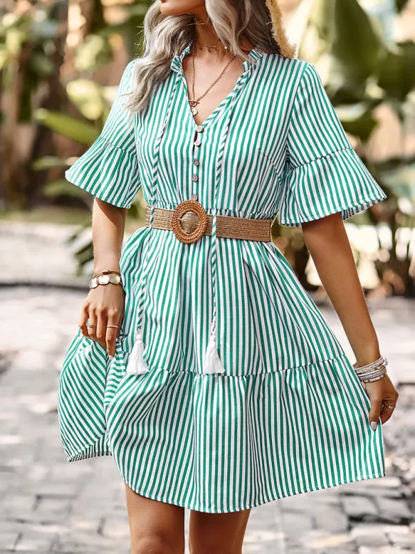 Flirty and Fun: Striped Mini Dress for Effortless Summer Style（without belt）