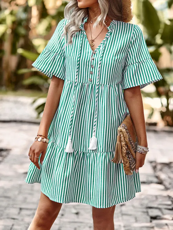 Flirty and Fun: Striped Mini Dress for Effortless Summer Style（without belt）