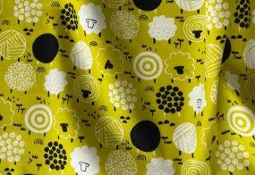 Geko Yellow Roly-Poly Sheep & Balls of Yarn Quilting Cotton (Made in Japan)