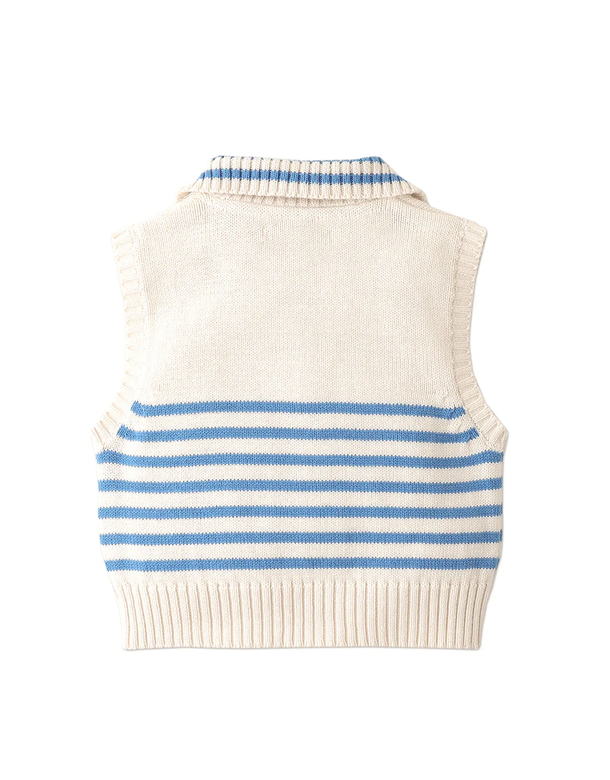 GIRLS STRIPES FULLY FASHIONED KNITTED COLLARED TOP