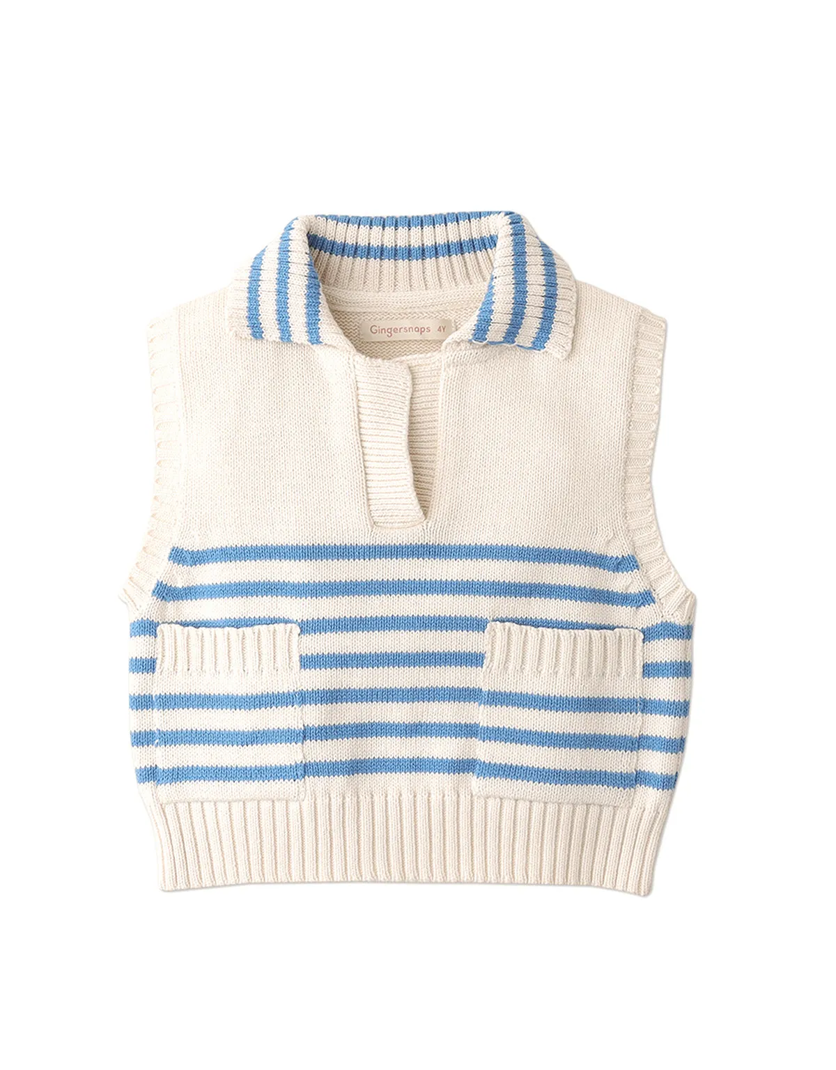 GIRLS STRIPES FULLY FASHIONED KNITTED COLLARED TOP