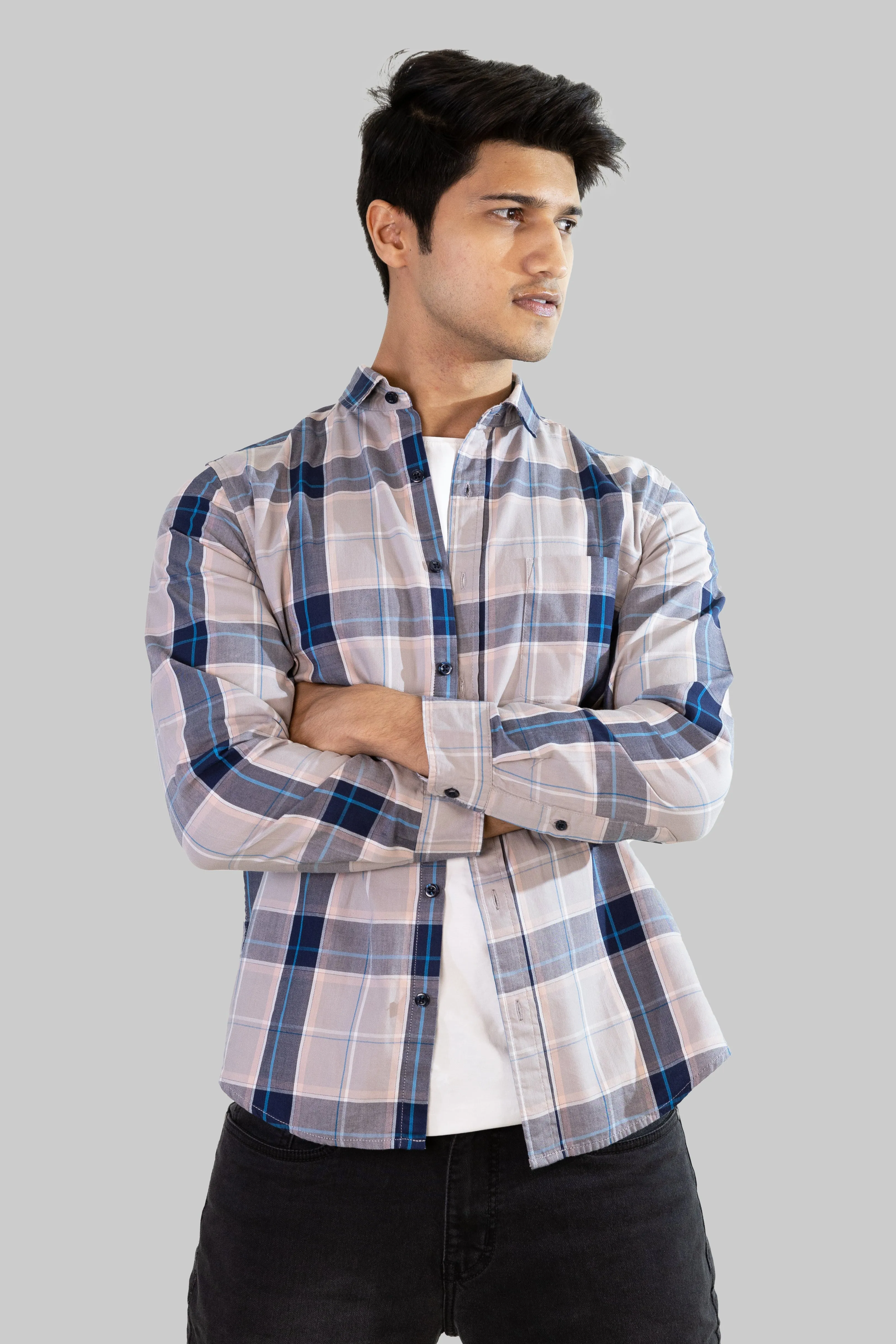 Gridline Checkered Shirt - Light Pink