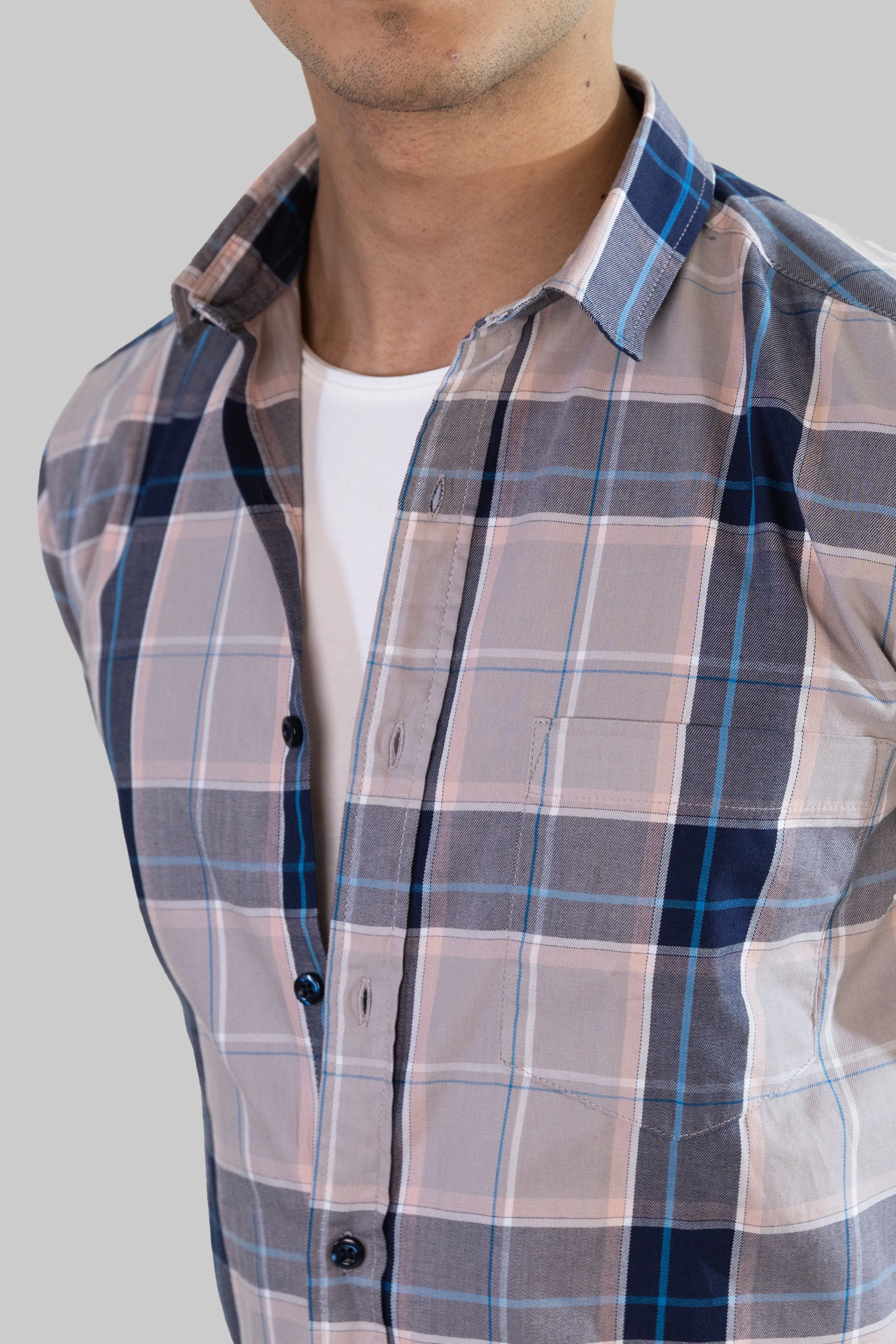 Gridline Checkered Shirt - Light Pink