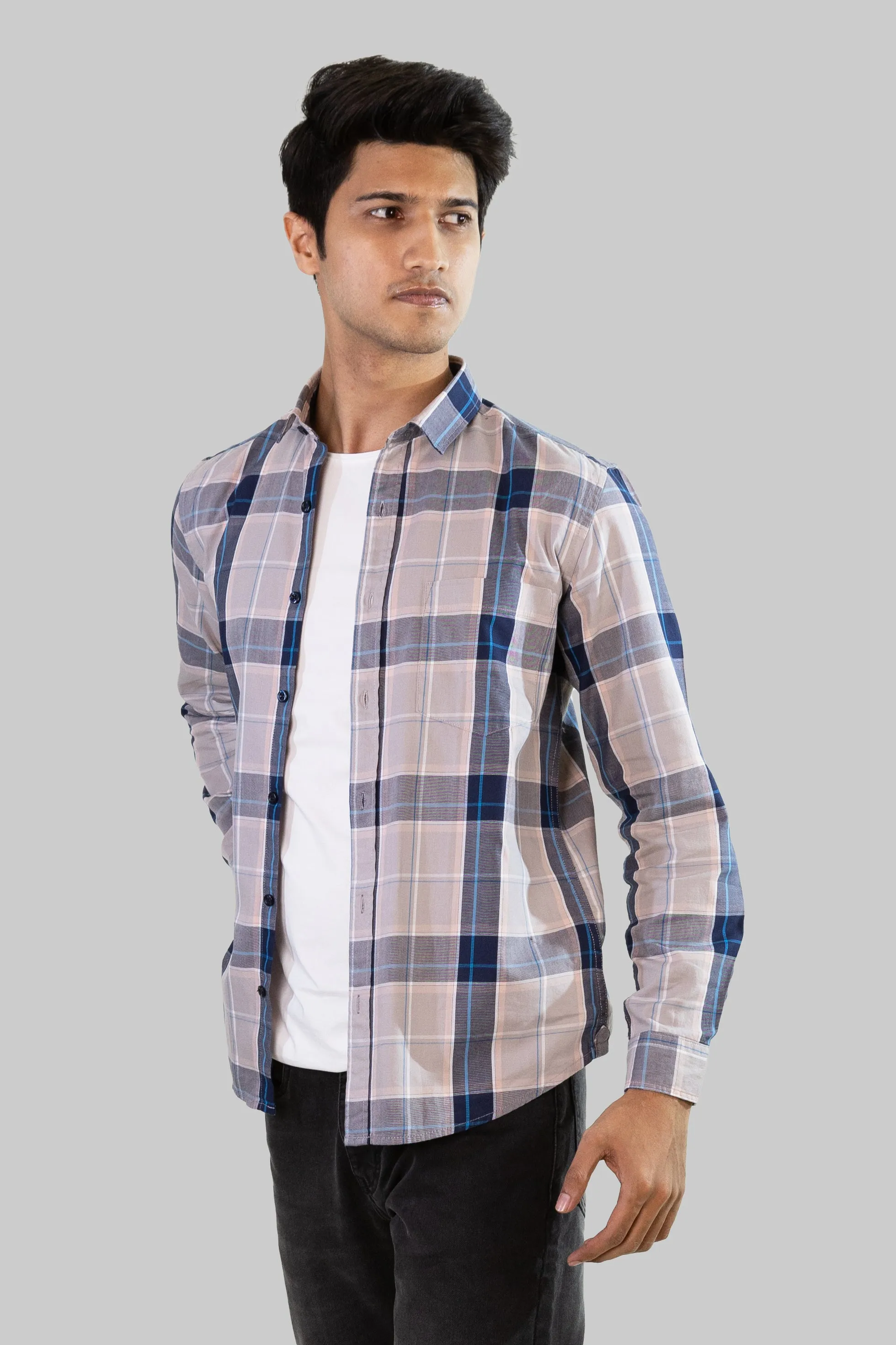 Gridline Checkered Shirt - Light Pink