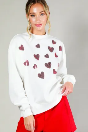 Hearted sequin detail sweatshirts  White Red Heart Sequins