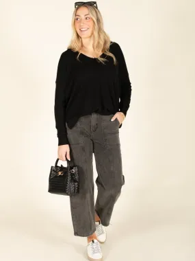 High-Waisted Relaxed Fit Black Jeans