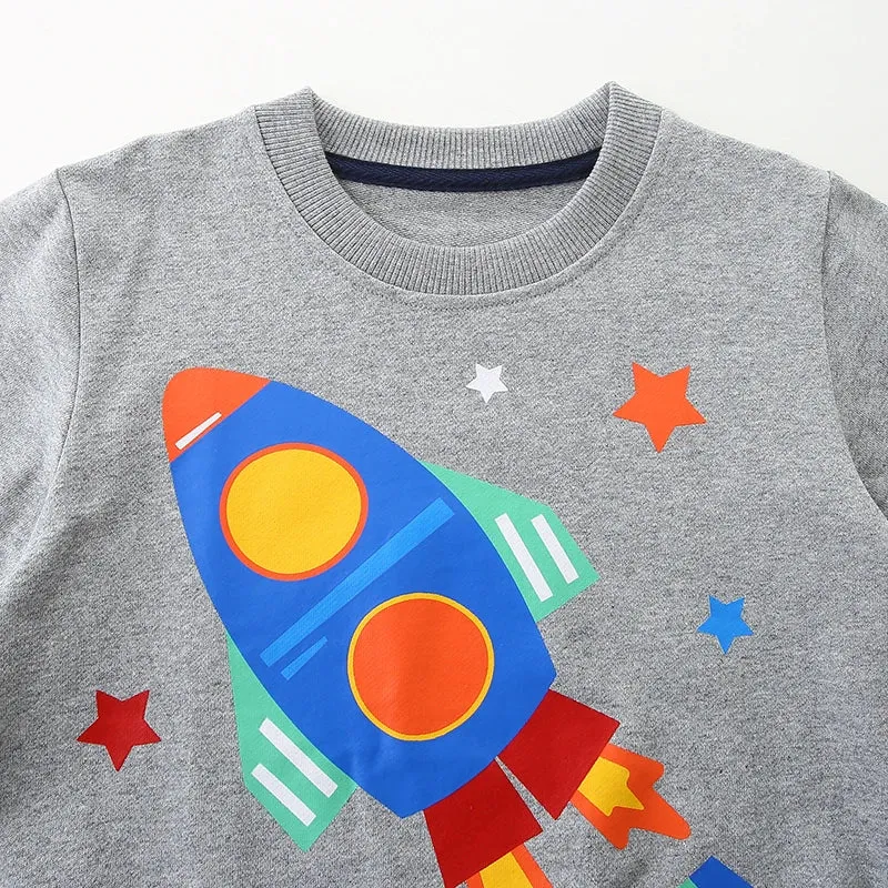 Kids Clothes Fall Spring Toddler Baby Boys Children's Clothing Cartoon Rockets Sports Sweatshirts Tops