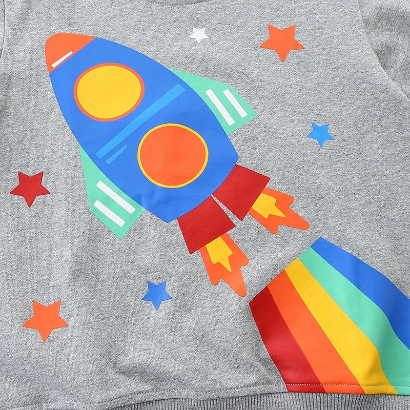 Kids Clothes Fall Spring Toddler Baby Boys Children's Clothing Cartoon Rockets Sports Sweatshirts Tops