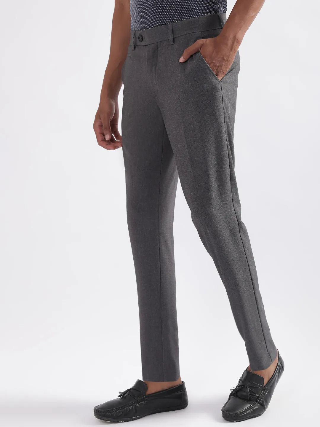 Lindbergh Men Grey Solid Slim Fit Trouser