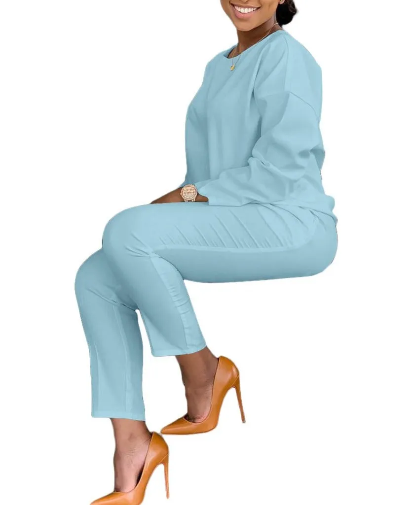 MB FASHION  Casual Long-Sleeve Top and Straight-Leg Pants Lounge Set 202R