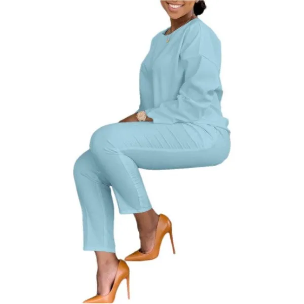 MB FASHION  Casual Long-Sleeve Top and Straight-Leg Pants Lounge Set 202R