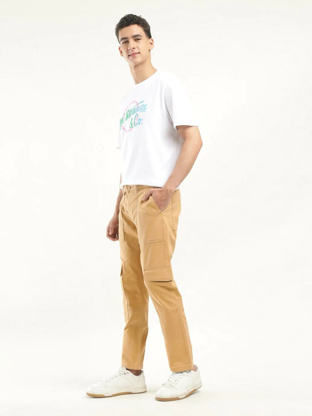 Men's Khaki Slim Fit Cargo Trousers