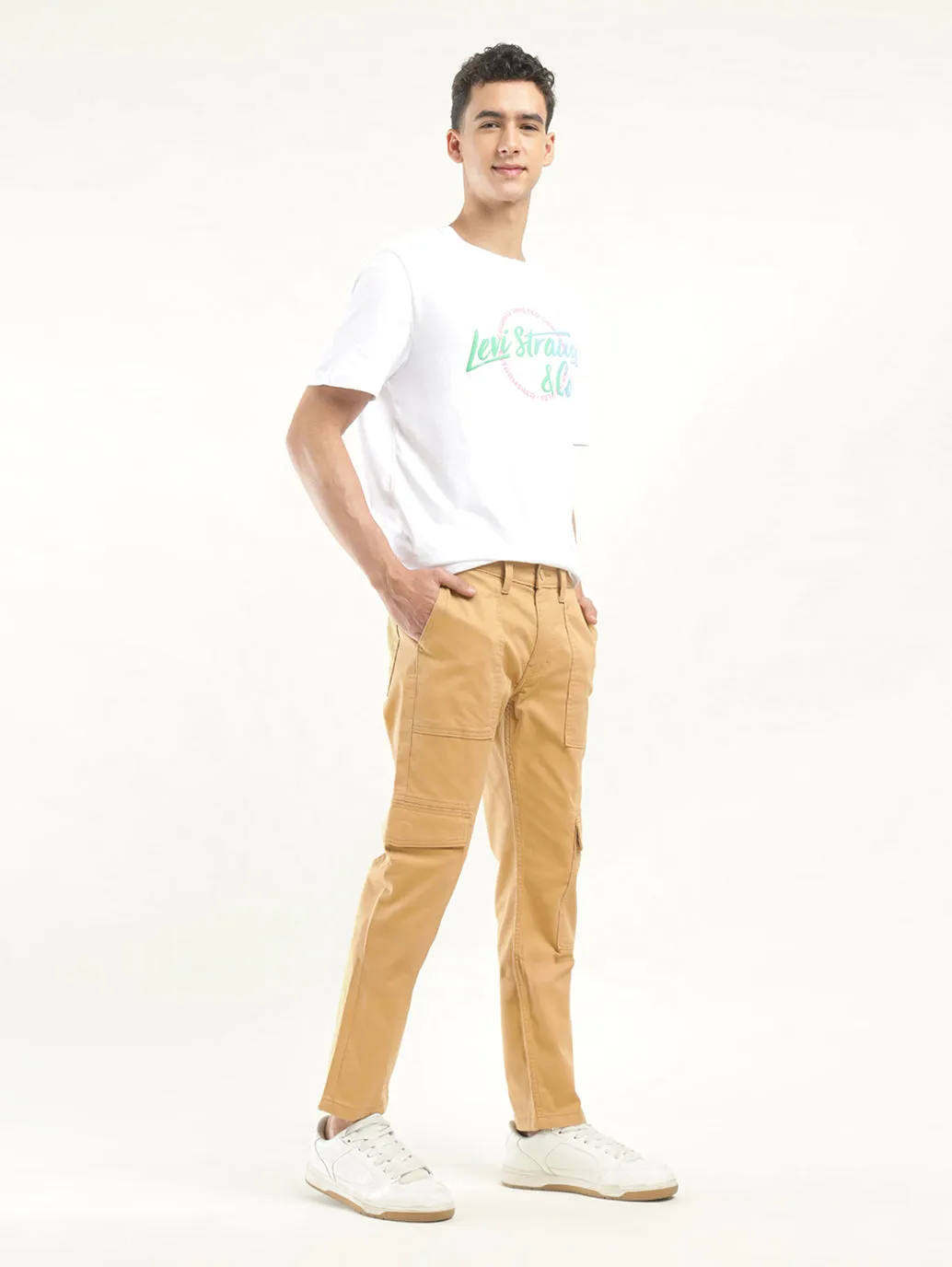 Men's Khaki Slim Fit Cargo Trousers