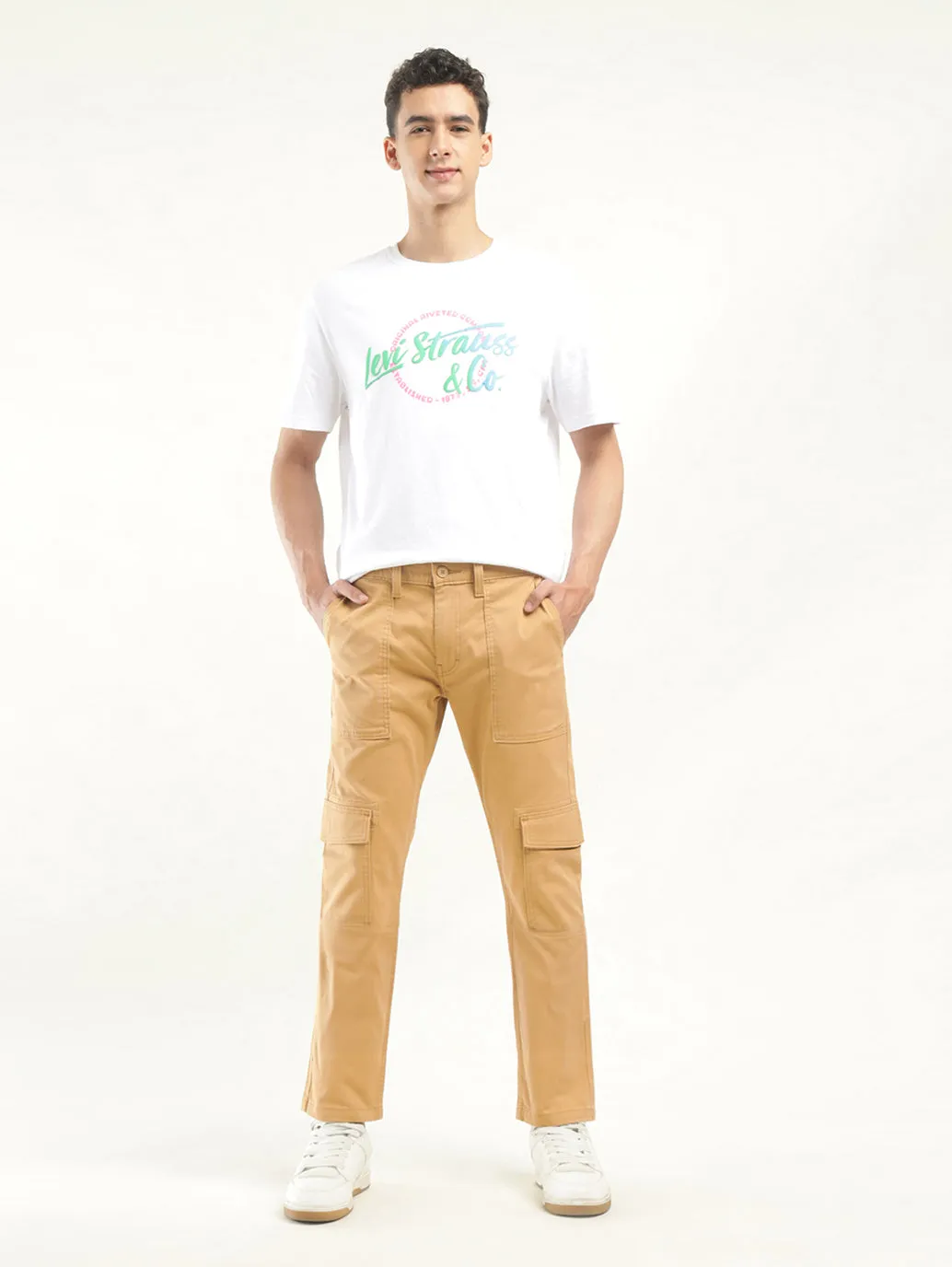 Men's Khaki Slim Fit Cargo Trousers