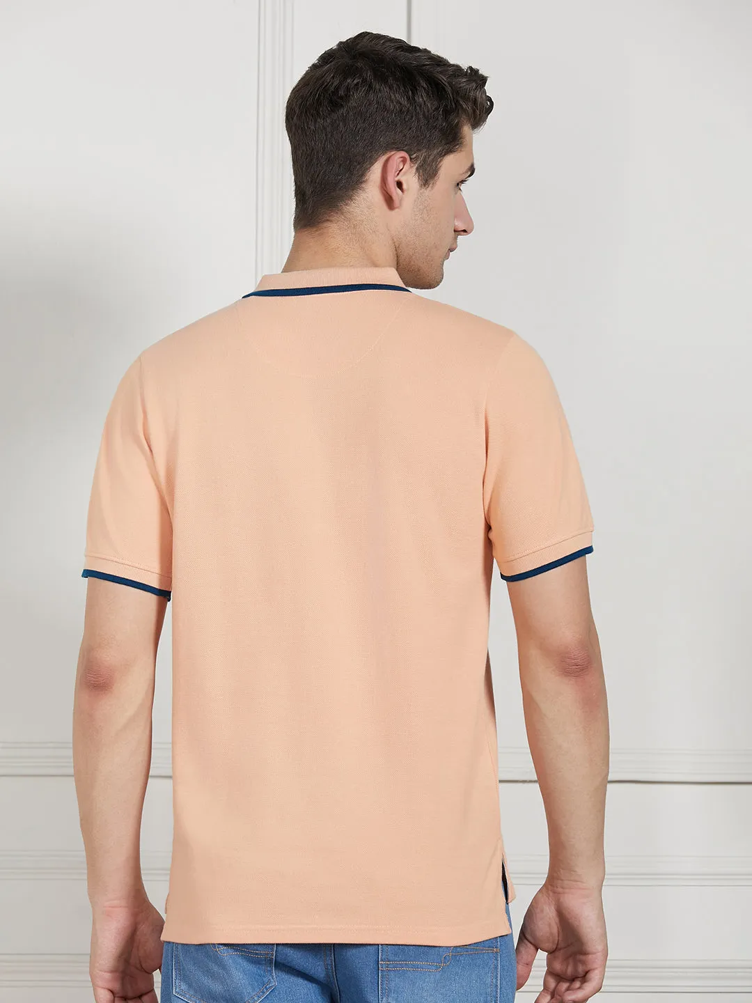 Men's Peach Cotton Regular Fit Polo T-Shirt