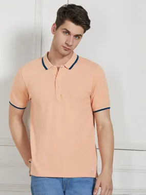 Men's Peach Cotton Regular Fit Polo T-Shirt