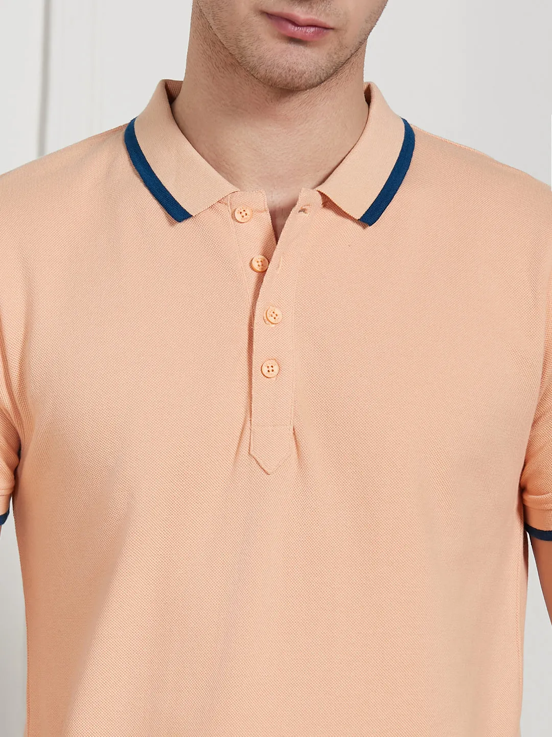 Men's Peach Cotton Regular Fit Polo T-Shirt