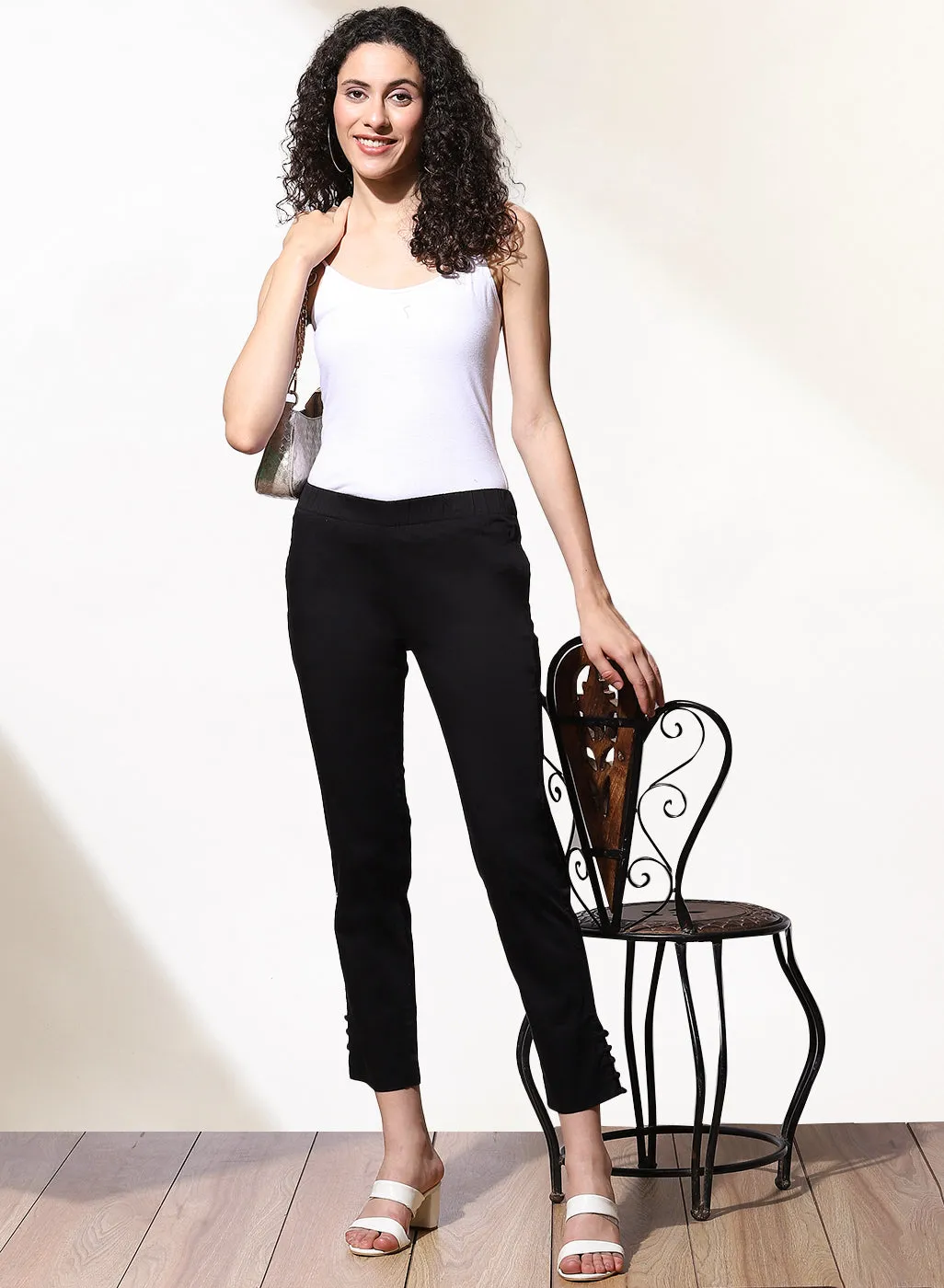 Mia Dark Black Relaxed Fit Pants for Women