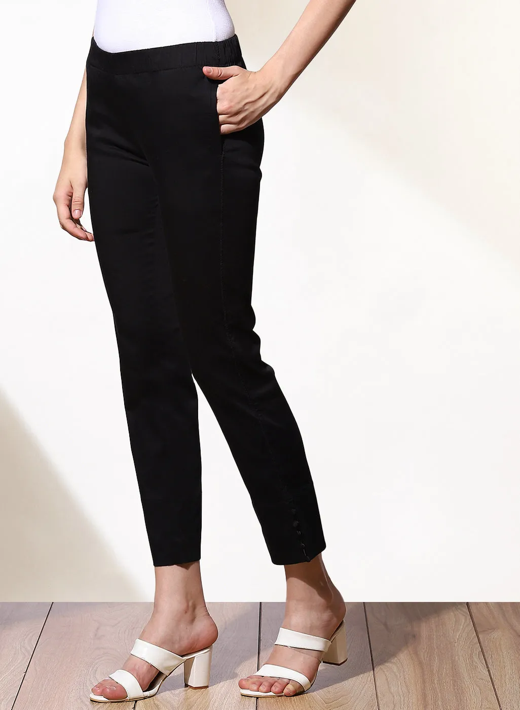 Mia Dark Black Relaxed Fit Pants for Women