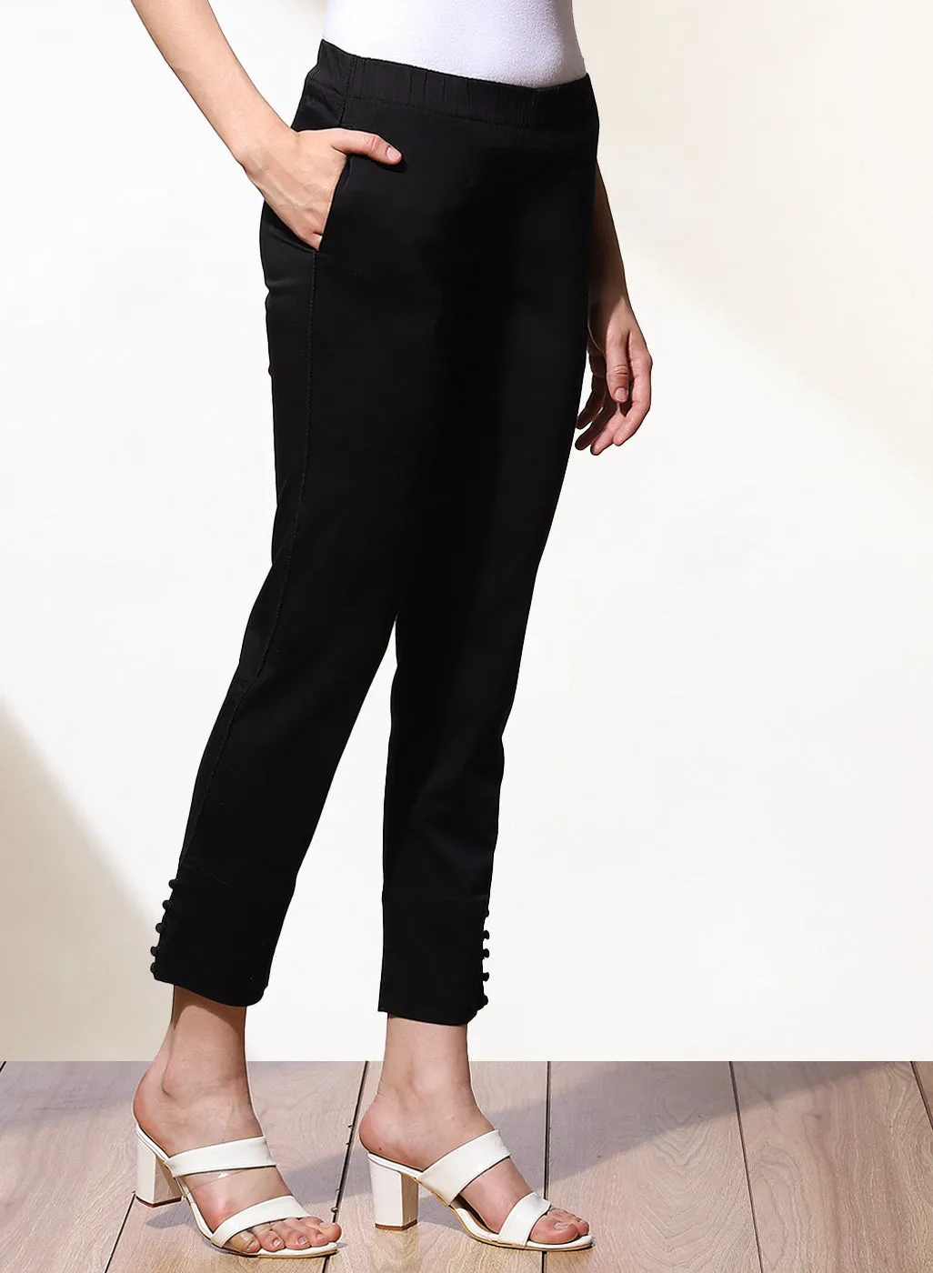 Mia Dark Black Relaxed Fit Pants for Women