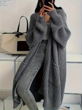 Plus-size long cardigan coat