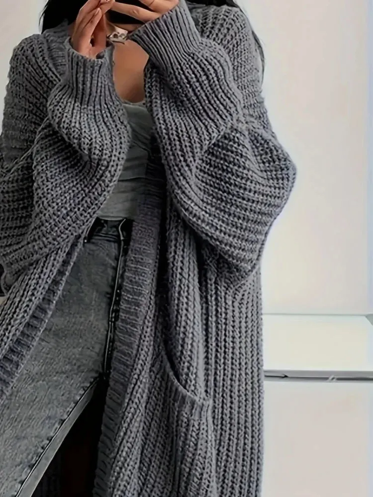 Plus-size long cardigan coat