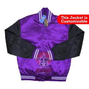 Purple Black Satin Varsity Baseball Bomber Jacket