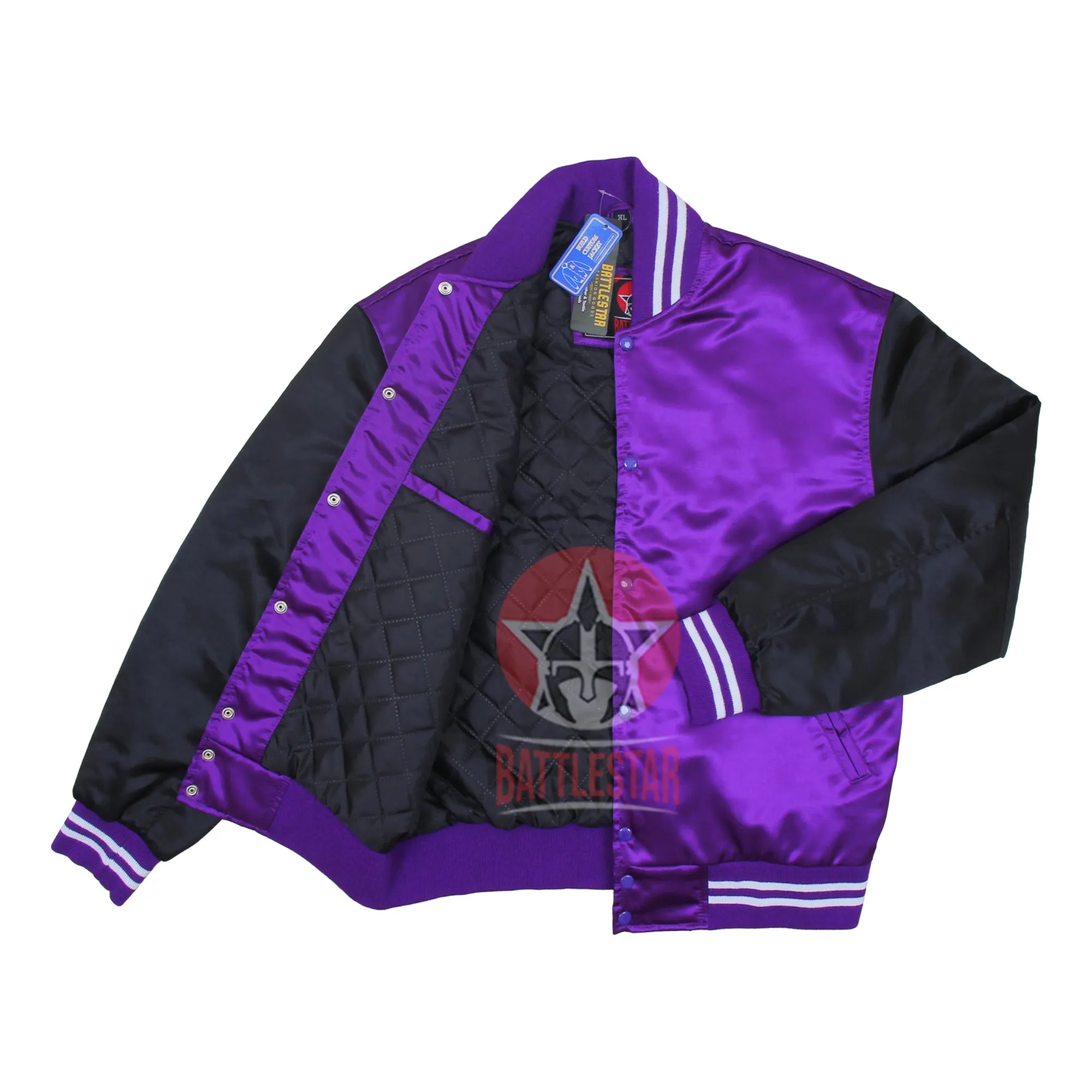 Purple Black Satin Varsity Baseball Bomber Jacket