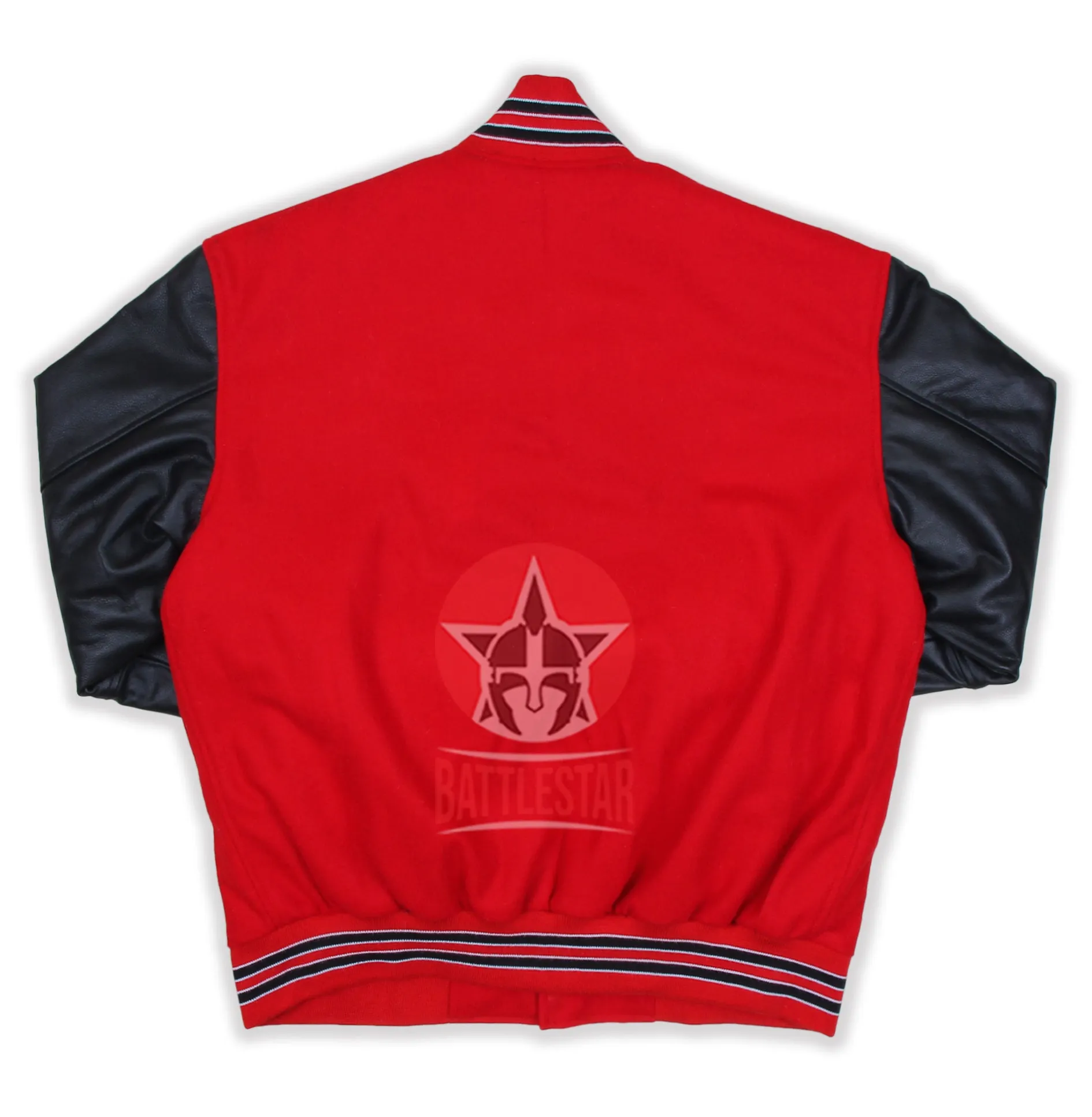 Red Wool Black Leather Sleeves Varsity Jacket